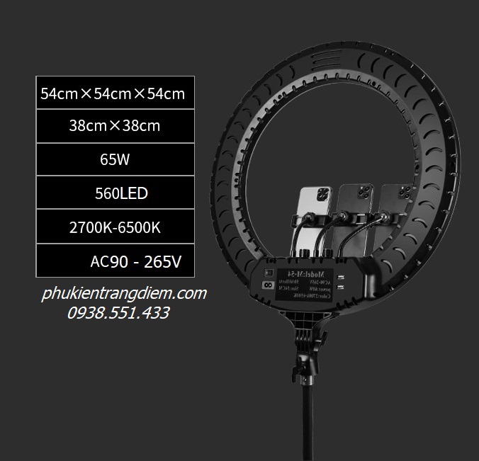 đèn livestream hỗ trợ sáng loại size lớn nhất 54cm giá rẻ gắn nhiều điện thoại