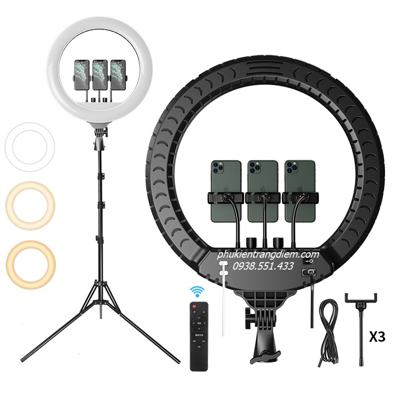 đèn livestream hỗ trợ sáng loại size lớn nhất 54cm giá rẻ gắn nhiều điện thoại