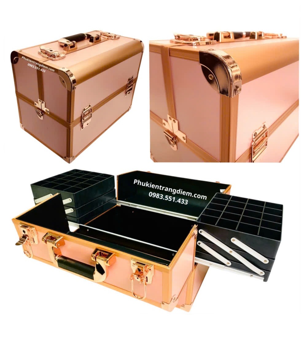 cốp makeup đa năng c&oacute; khay trượt m&agrave;u rose gold sang trọng gi&aacute; rẻ