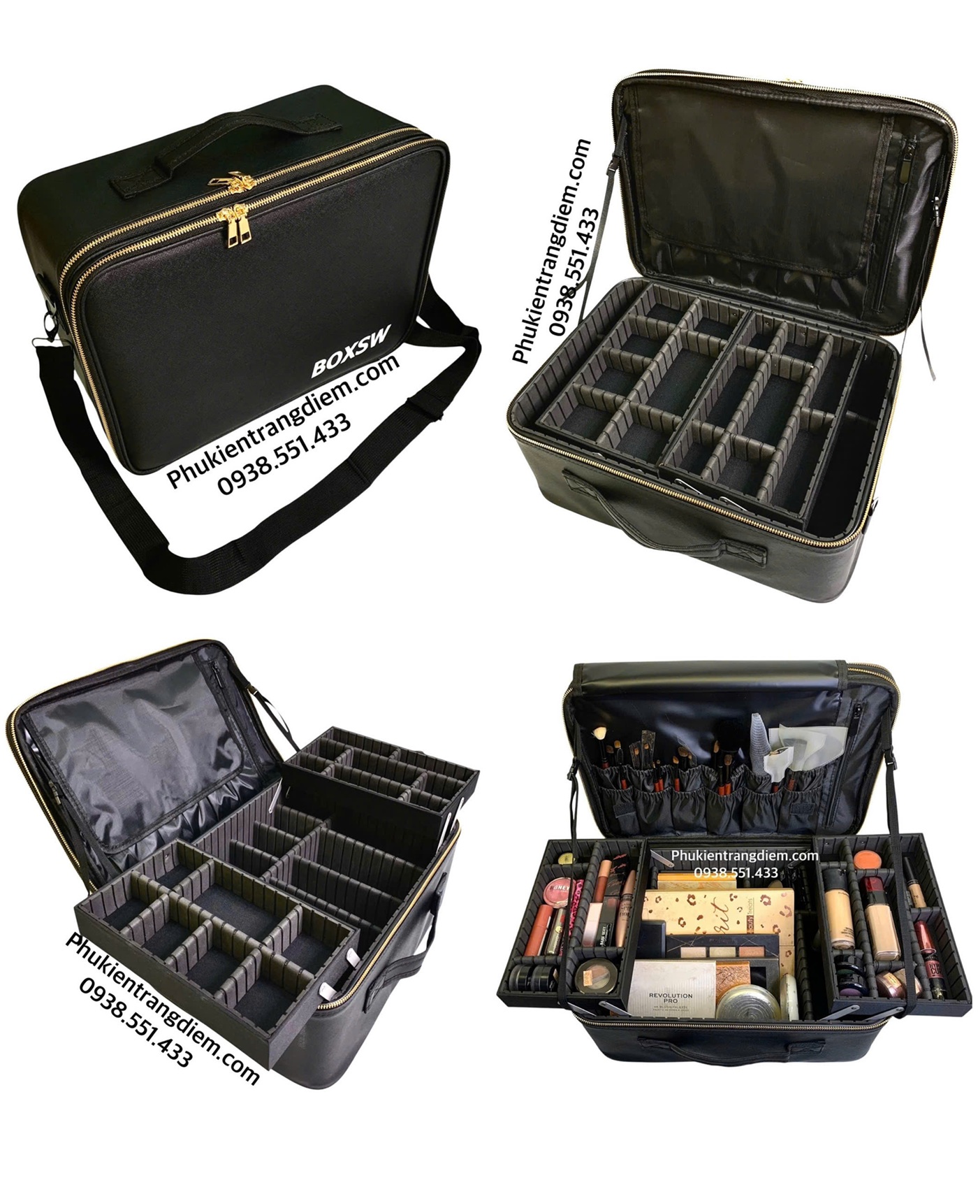Cốp makeup artist bằng da PU 2 khay cao cấp