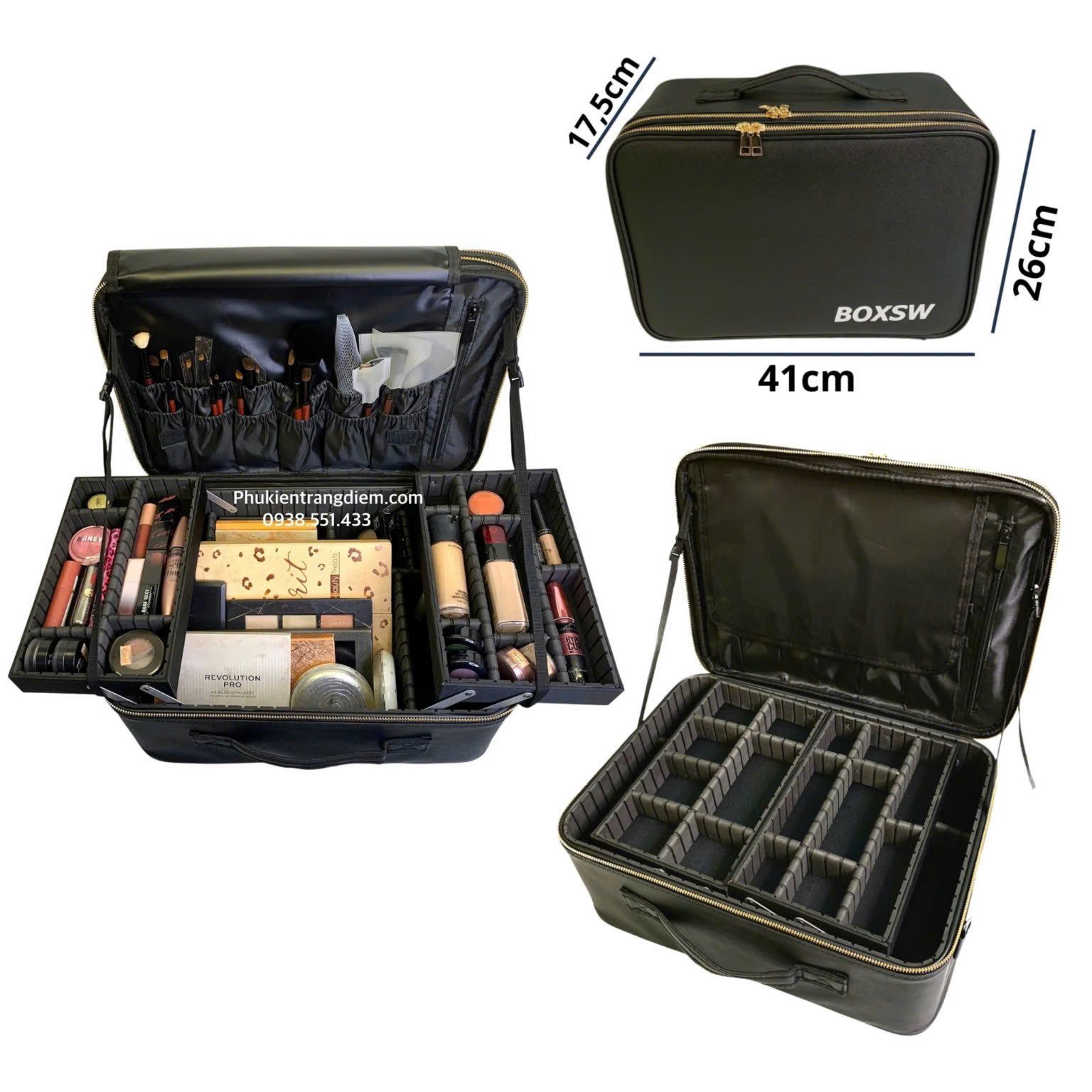 Cốp makeup artist bằng da PU 2 khay cao cấp 