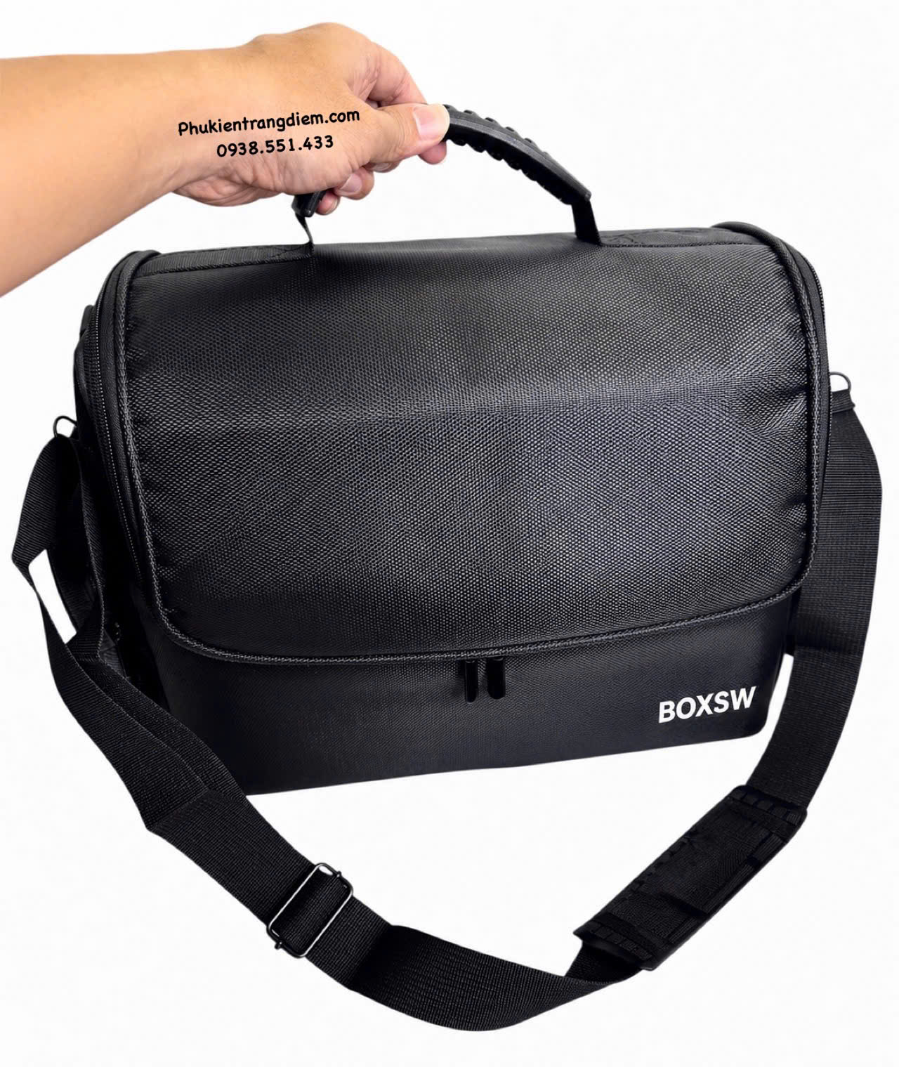 cốp đựng đồ mỹ phẩm trang điểm nhỏ gọn nhiều ngăn có dây đeo kèm túi pvc trong suốt