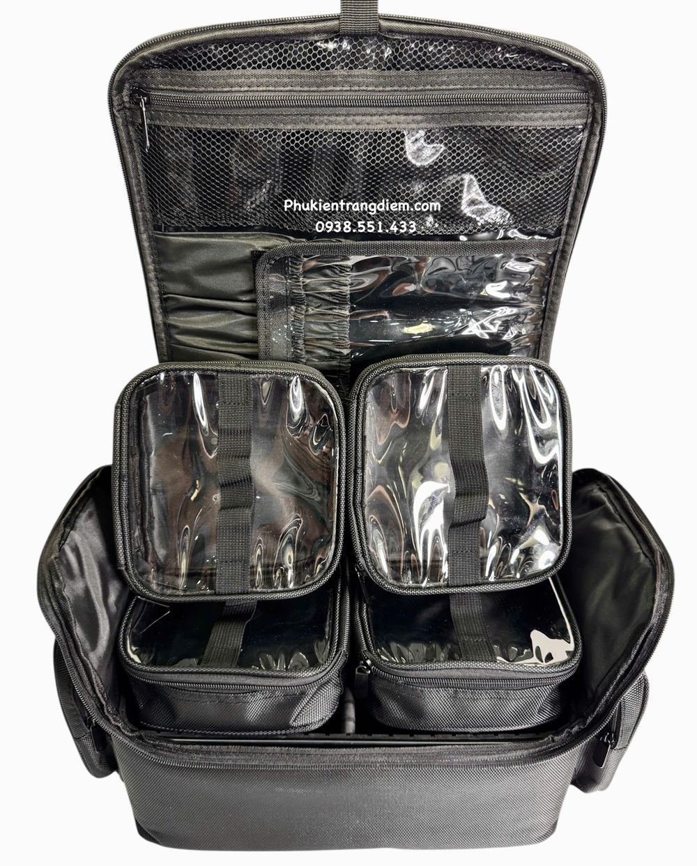 cốp đựng đồ mỹ phẩm trang điểm nhỏ gọn nhiều ngăn có dây đeo kèm túi pvc trong suốt