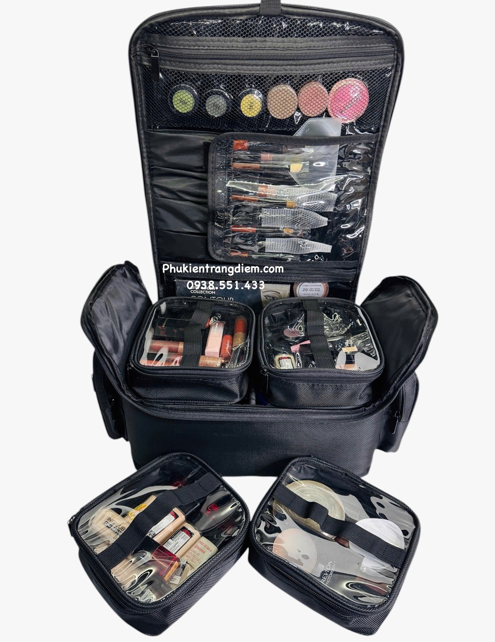 cốp đựng đồ mỹ phẩm trang điểm nhỏ gọn nhiều ngăn có dây đeo kèm túi pvc trong suốt