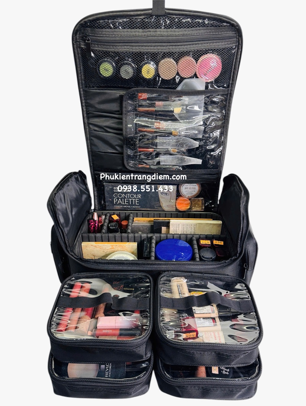 cốp đựng đồ mỹ phẩm trang điểm nhỏ gọn nhiều ngăn có dây đeo kèm túi pvc trong suốt