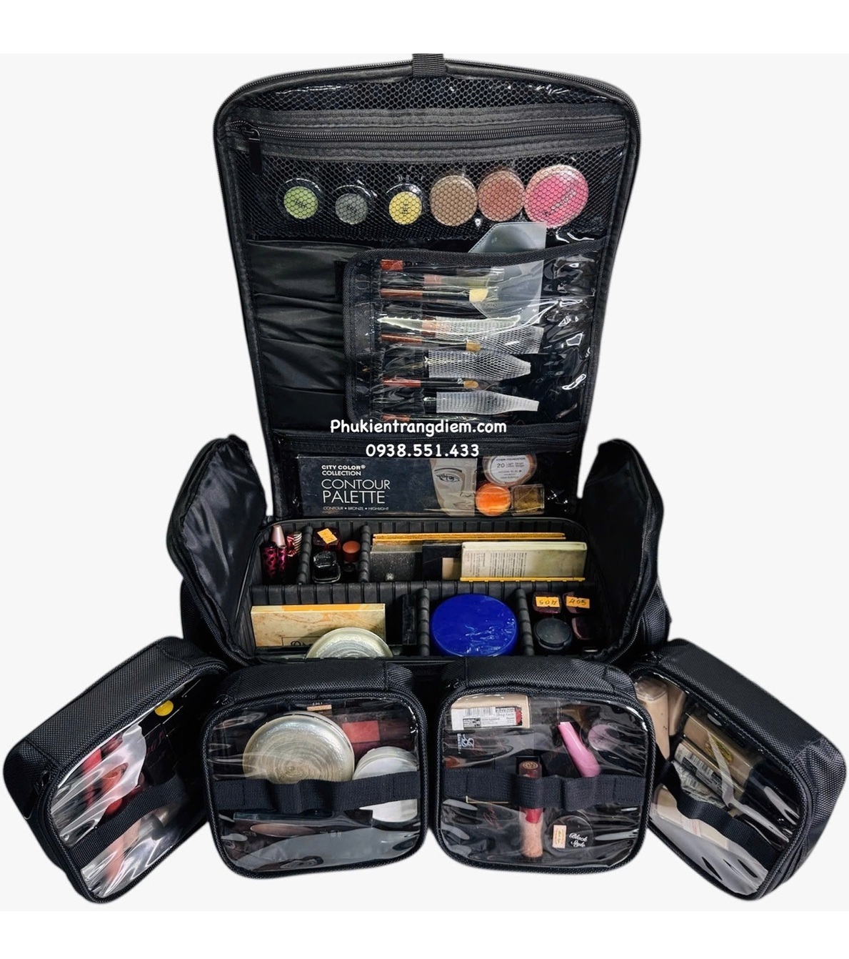 cốp đựng đồ mỹ phẩm trang điểm nhỏ gọn nhiều ngăn có dây đeo kèm túi pvc trong suốt