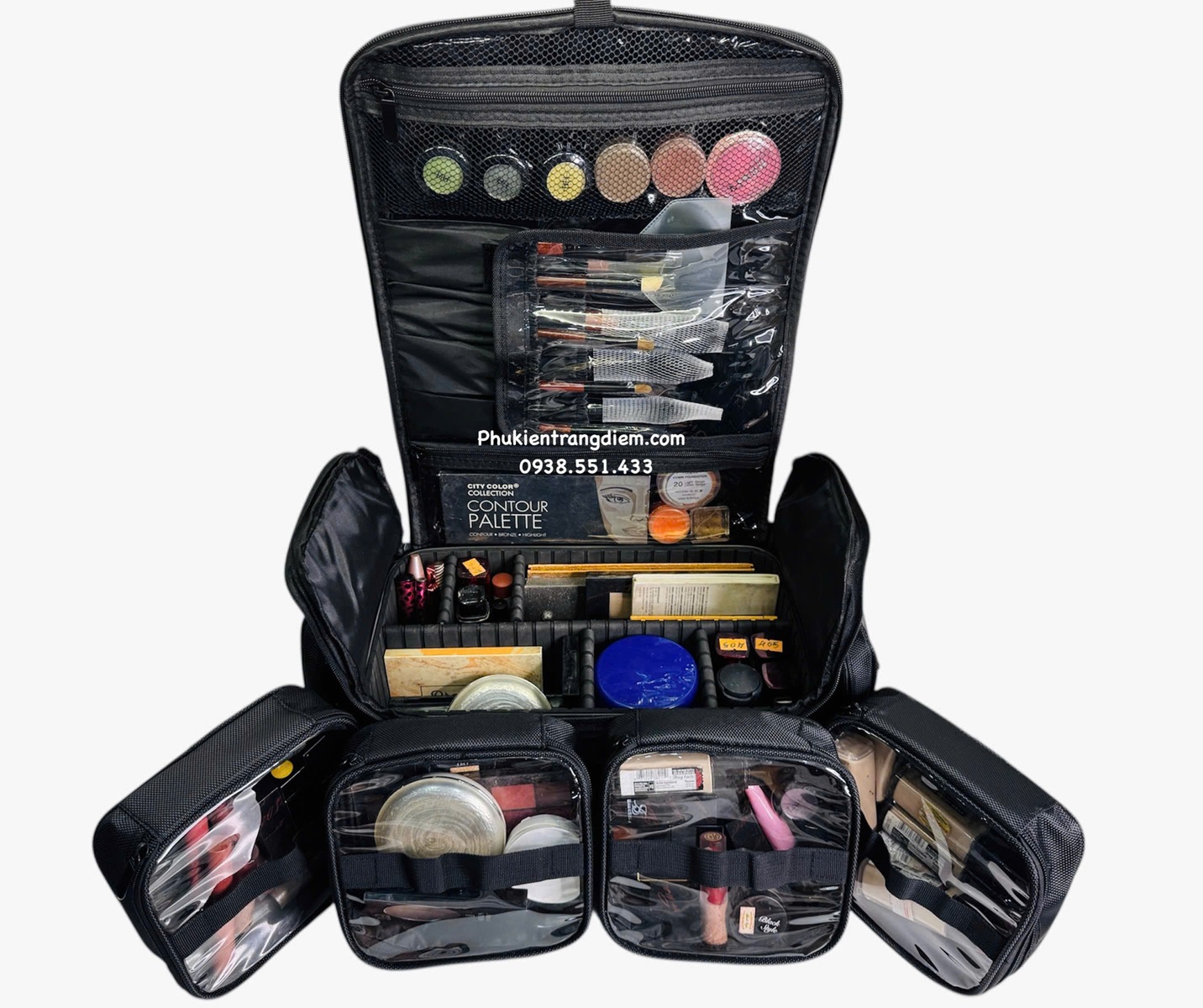 cốp đựng đồ mỹ phẩm trang điểm nhỏ gọn nhiều ngăn có dây đeo kèm túi pvc trong suốt