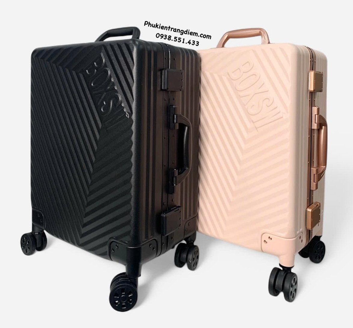 cốp kéo trang điểm dạng vali du lịch BOXSW dùng cho makeup chuyên nghiệp kèm 04 túi nhỏ trong suốt