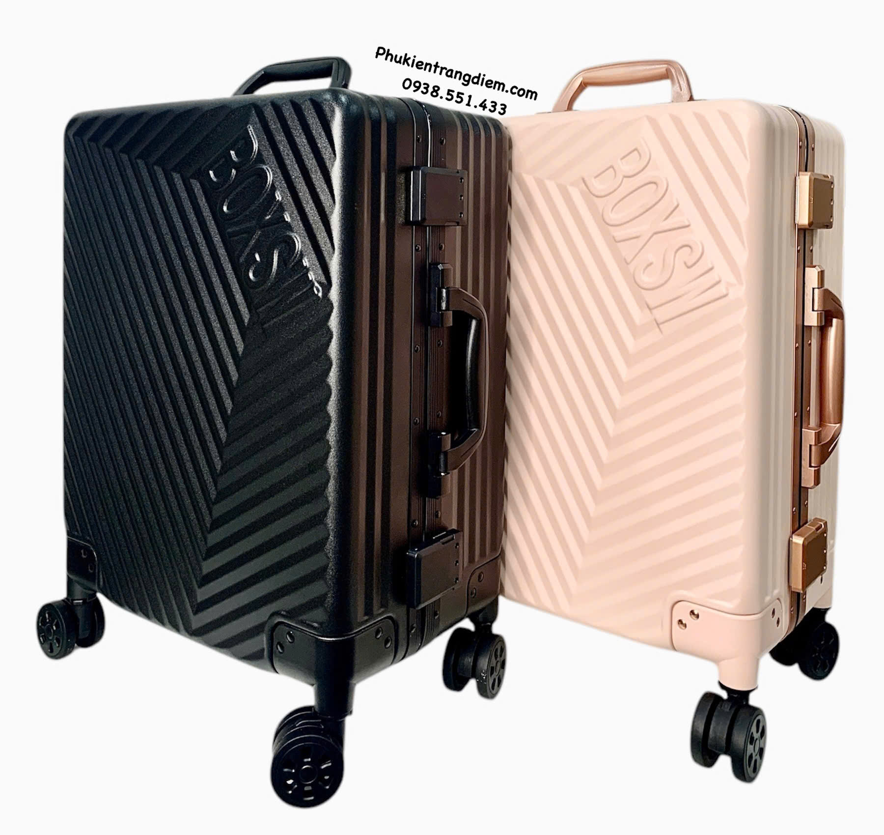 cốp kéo trang điểm dạng vali du lịch BOXSW dùng cho makeup chuyên nghiệp kèm 04 túi nhỏ trong suốt