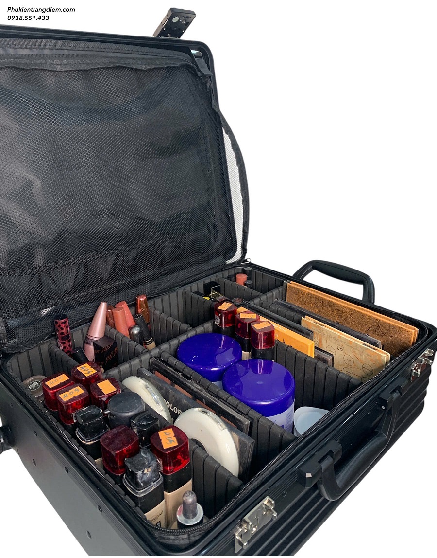 cốp kéo trang điểm dạng vali du lịch BOXSW dùng cho makeup chuyên nghiệp kèm 04 túi nhỏ trong suốt