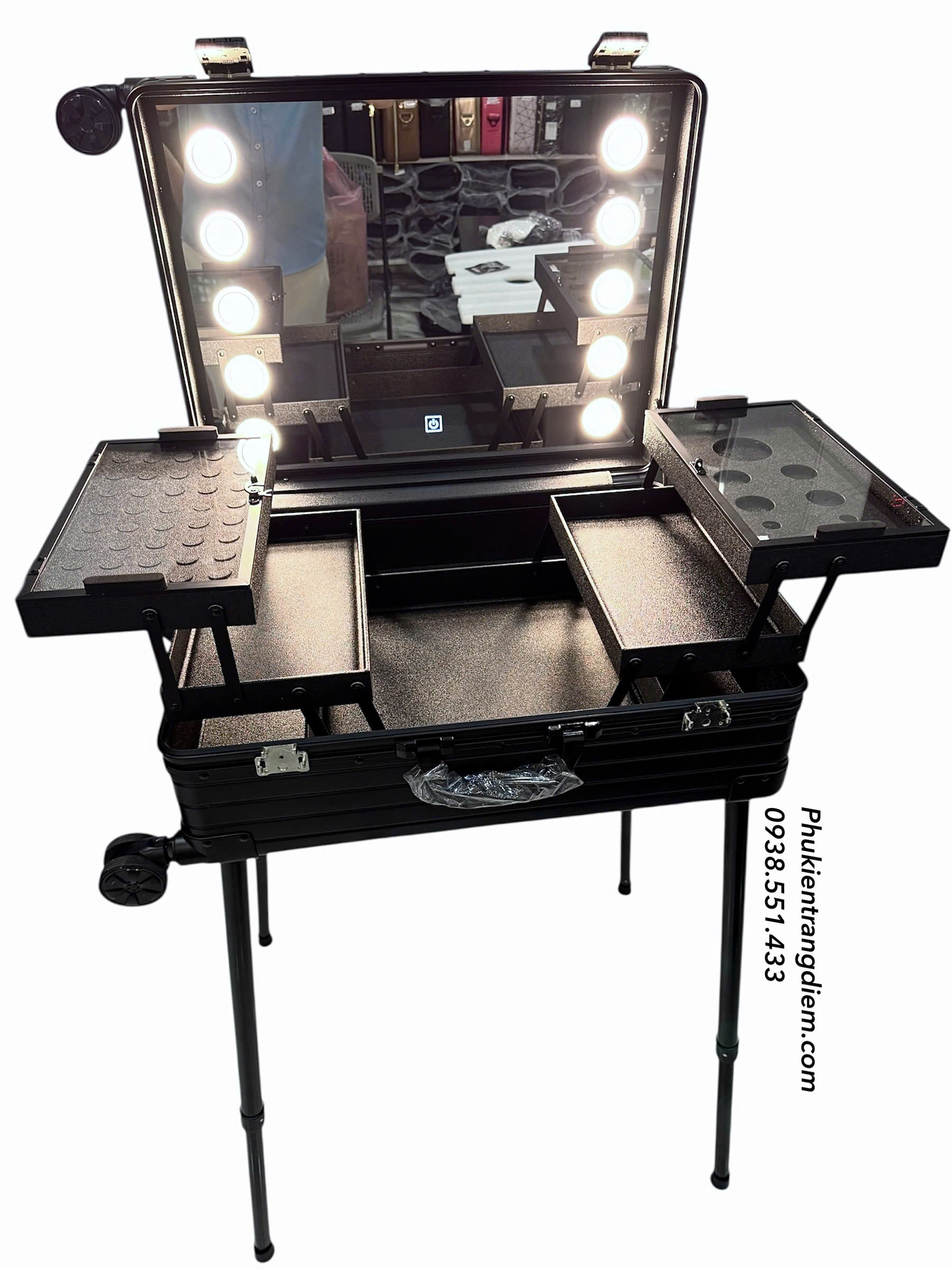 cốp vali k&eacute;o makeup artist gương đ&egrave;n LED d&agrave;nh cho thợ trang điểm chuy&ecirc;n nghiệp cao cấp