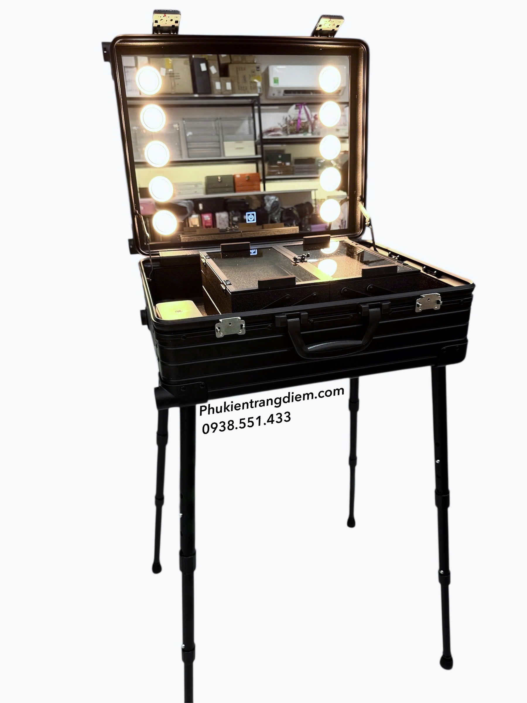 cốp vali k&eacute;o makeup artist gương đ&egrave;n LED d&agrave;nh cho thợ trang điểm chuy&ecirc;n nghiệp cao cấp