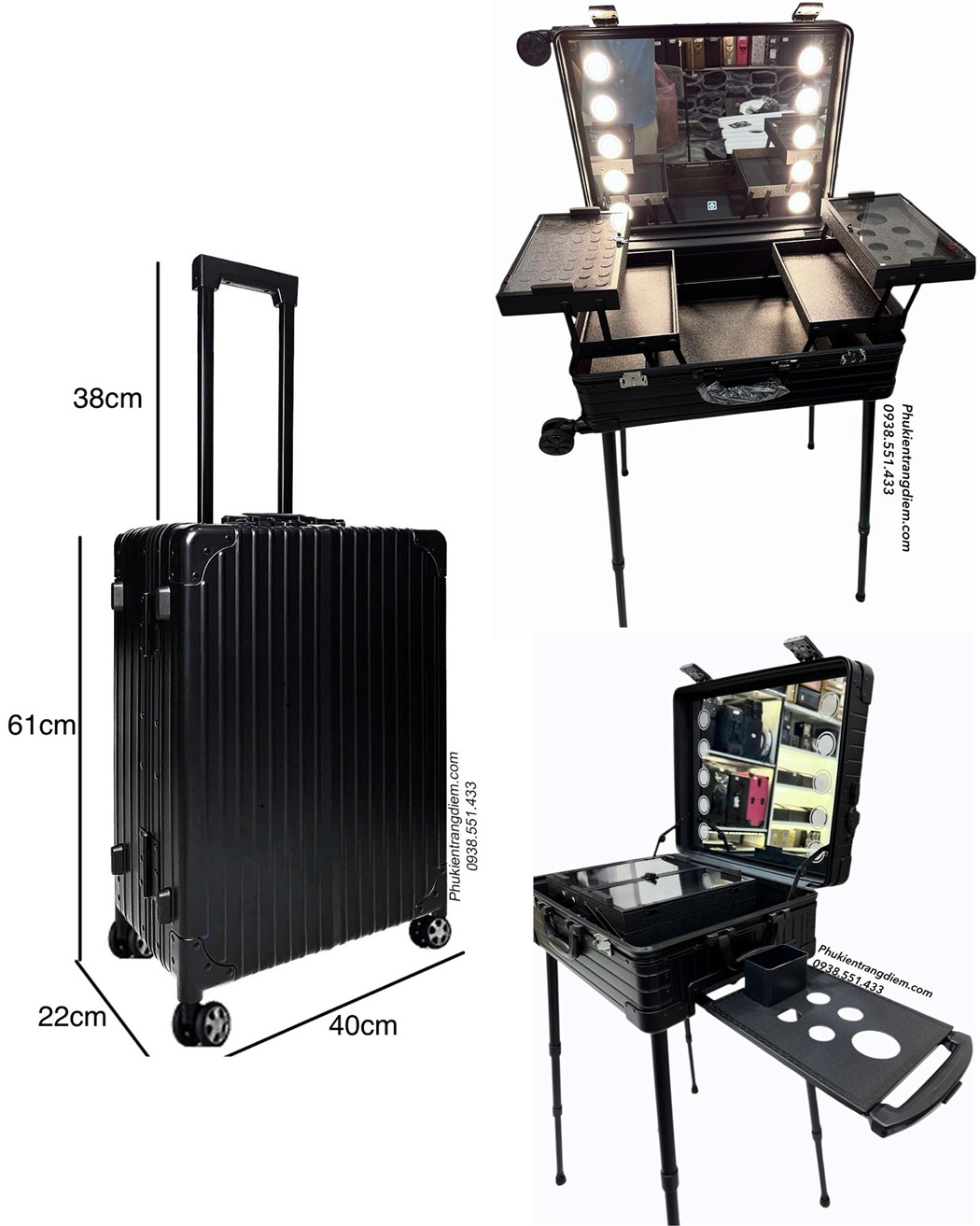 cốp vali k&eacute;o makeup artist gương đ&egrave;n LED d&agrave;nh cho thợ trang điểm chuy&ecirc;n nghiệp cao cấp