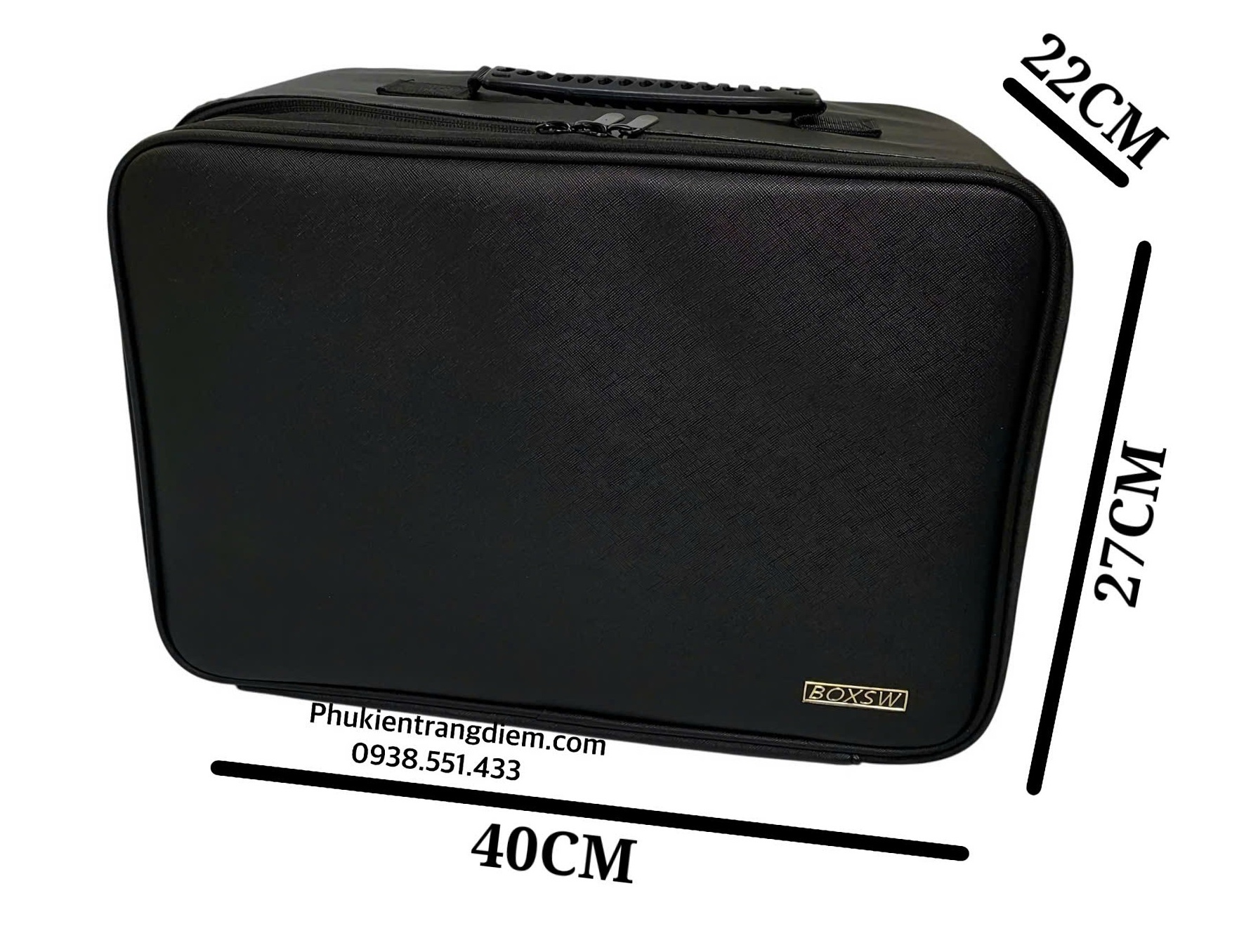 cốp makeup boxsw bằng da chuyên nghiệp kèm 3 túi trong suốt có dây đeo cao cấp
