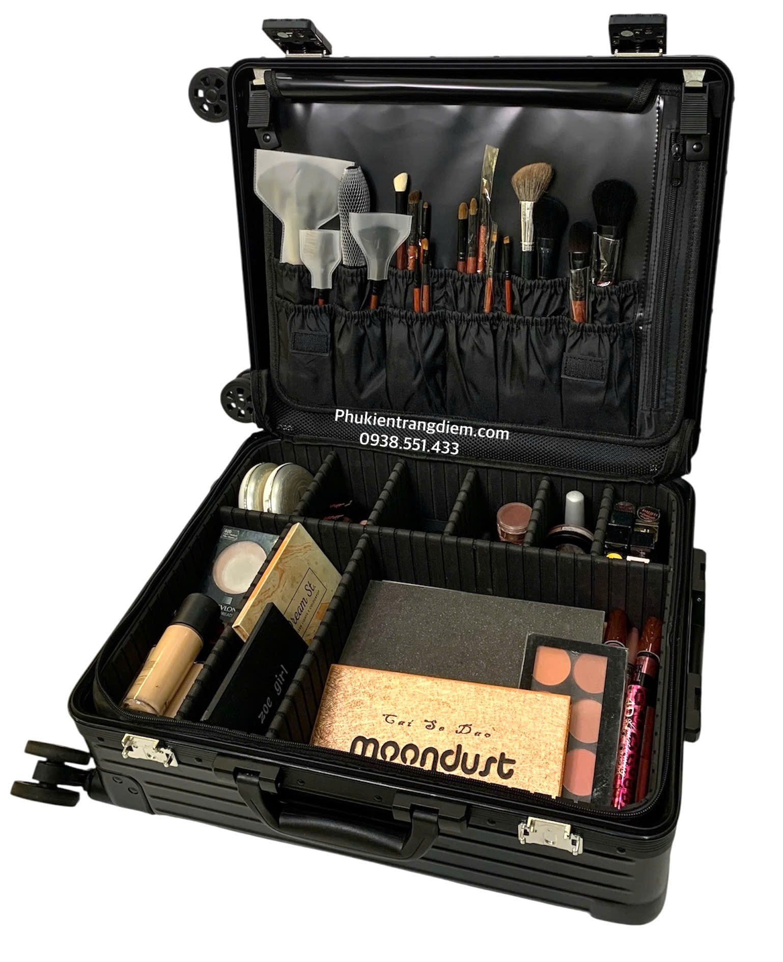 cốp vali k&eacute;o trang điểm chuy&ecirc;n nghiệp d&agrave;nh cho thợ makeup k&egrave;m 4 t&uacute;i PVC trong suốt