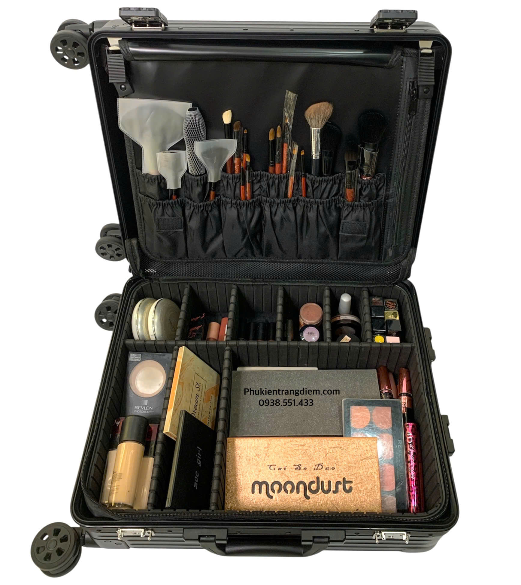 cốp vali k&eacute;o trang điểm chuy&ecirc;n nghiệp d&agrave;nh cho thợ makeup k&egrave;m 4 t&uacute;i PVC trong suốt