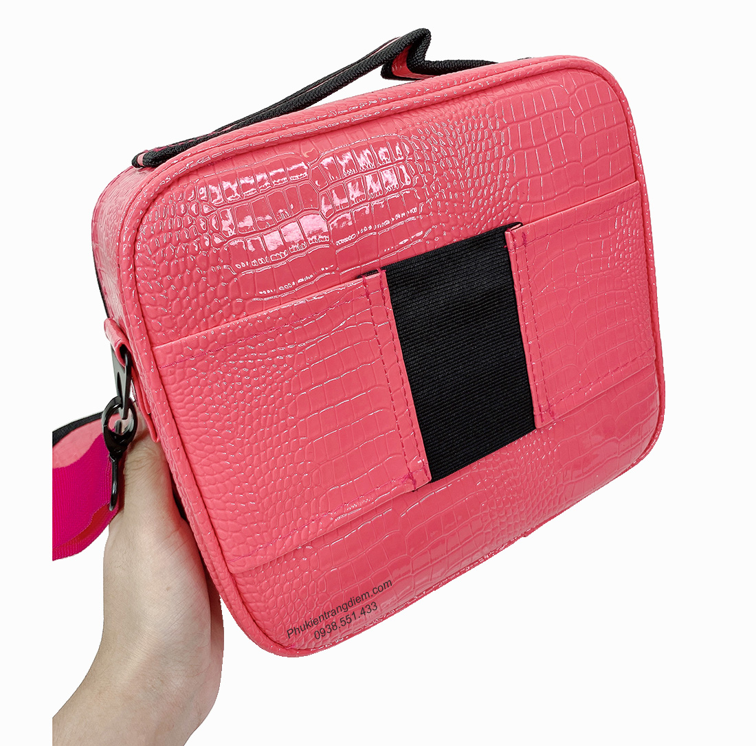 túi đựng mỹ phẩm cá nhân xách tay - du lịch vỏ gỉa da cá sấu - màu hồng