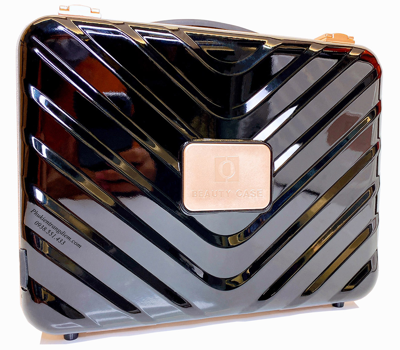 Cốp đựng mỹ phẩm cá nhân Beauty Case có gương + đèn LED vỏ nhựa bóng cao cấp  