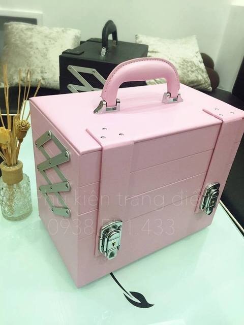 cốp thùng make up trang điểm chuyên nghiệp Hàn Quốc màu hồng