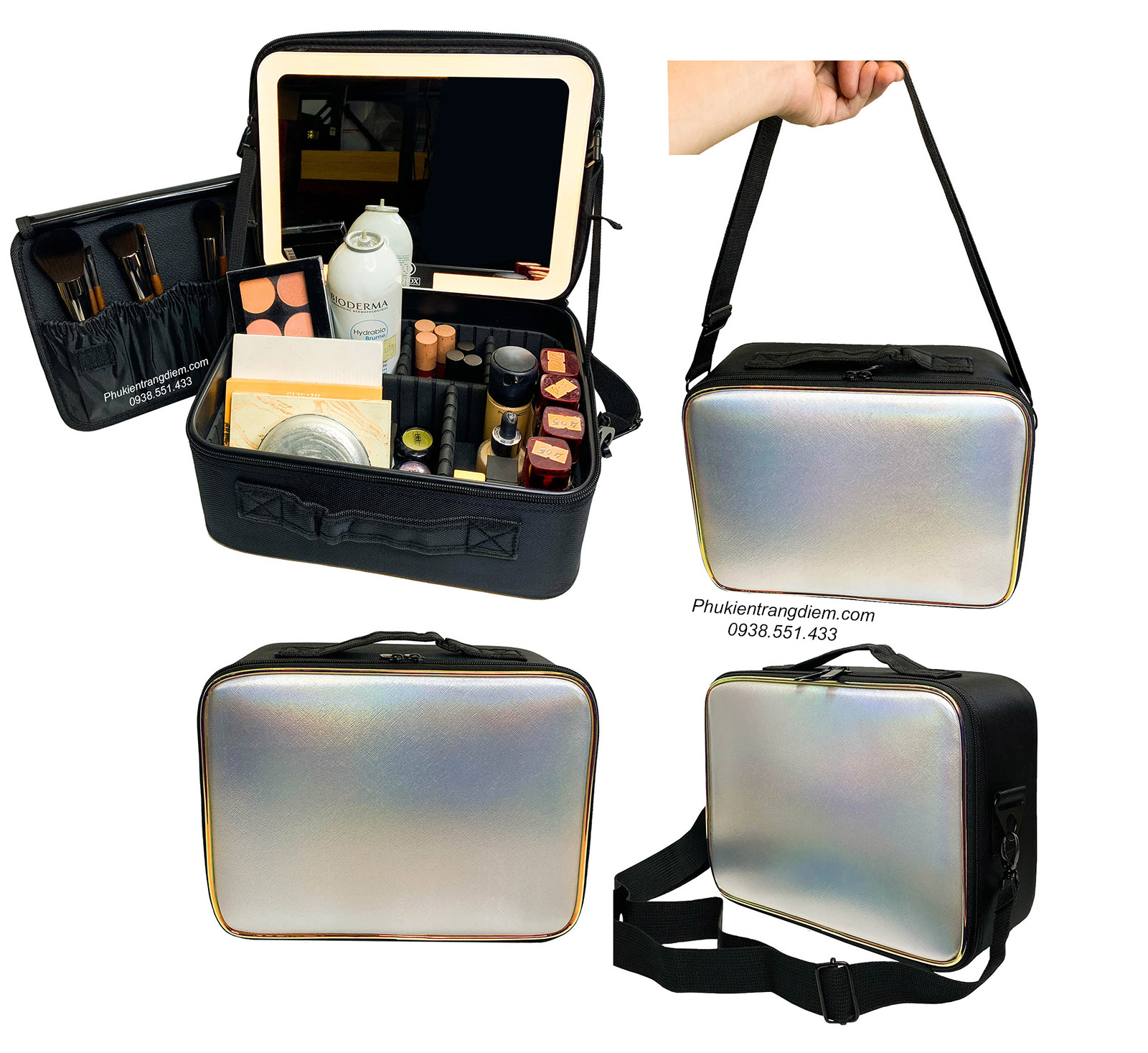 Cốp - túi đựng đồ make up cá nhân vỏ da kèm gương soi có đèn LED sang trọng giá rẻ