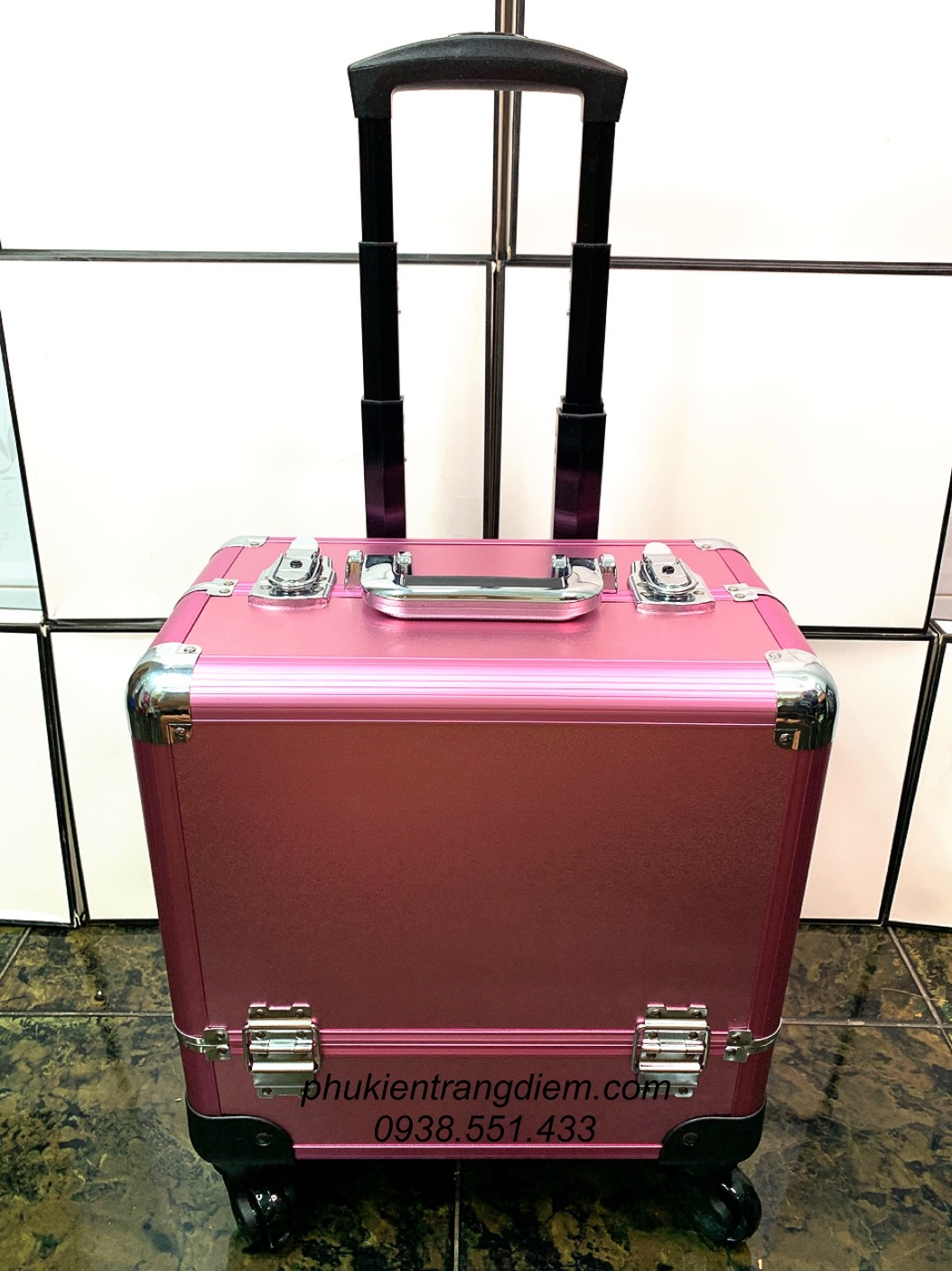 cốp vali kéo make up chuyên nghiệp màu hồng