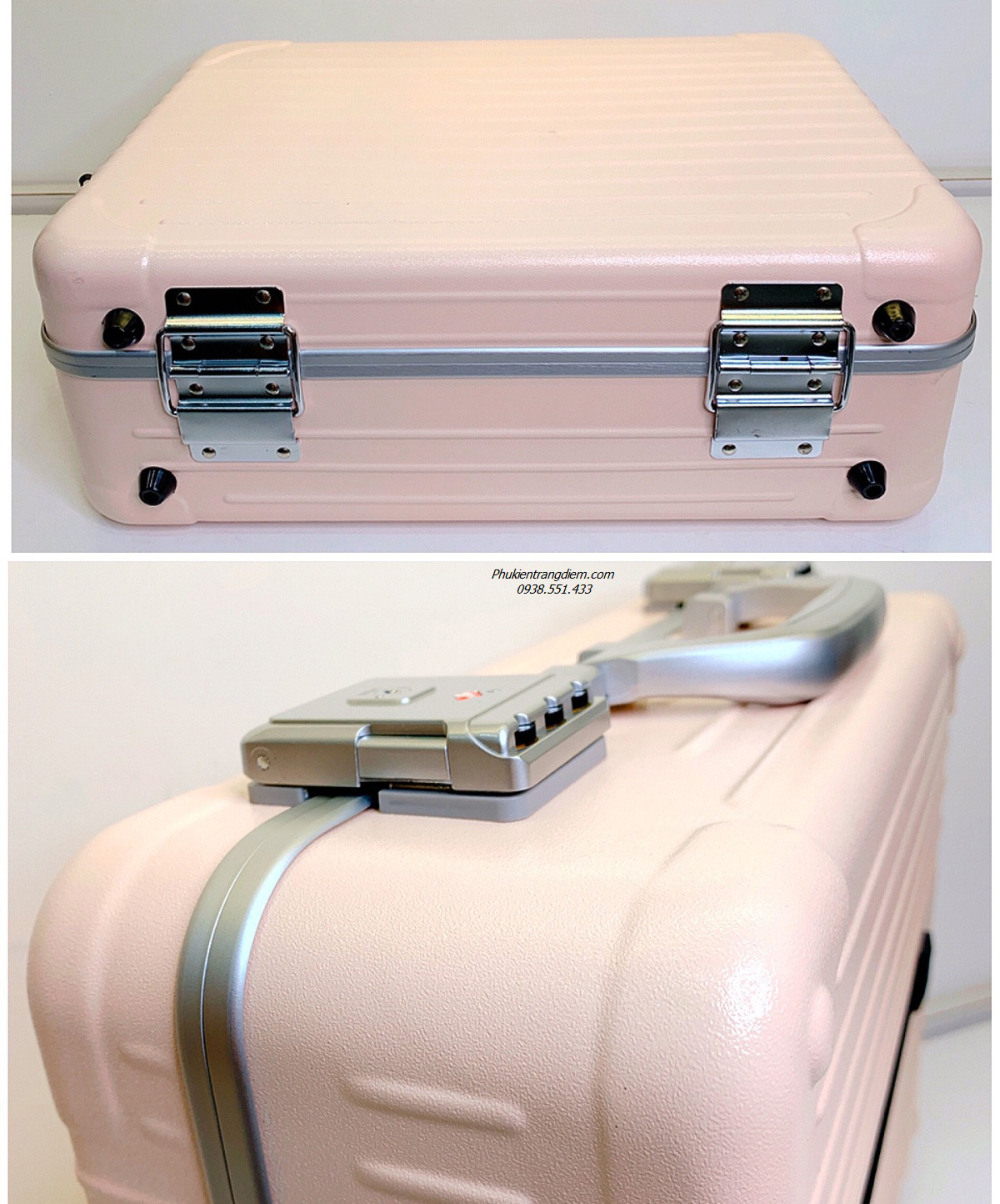 cốp vali trang điểm nhiều ngăn da nhám 3 màu cao cấp có gương và đèn