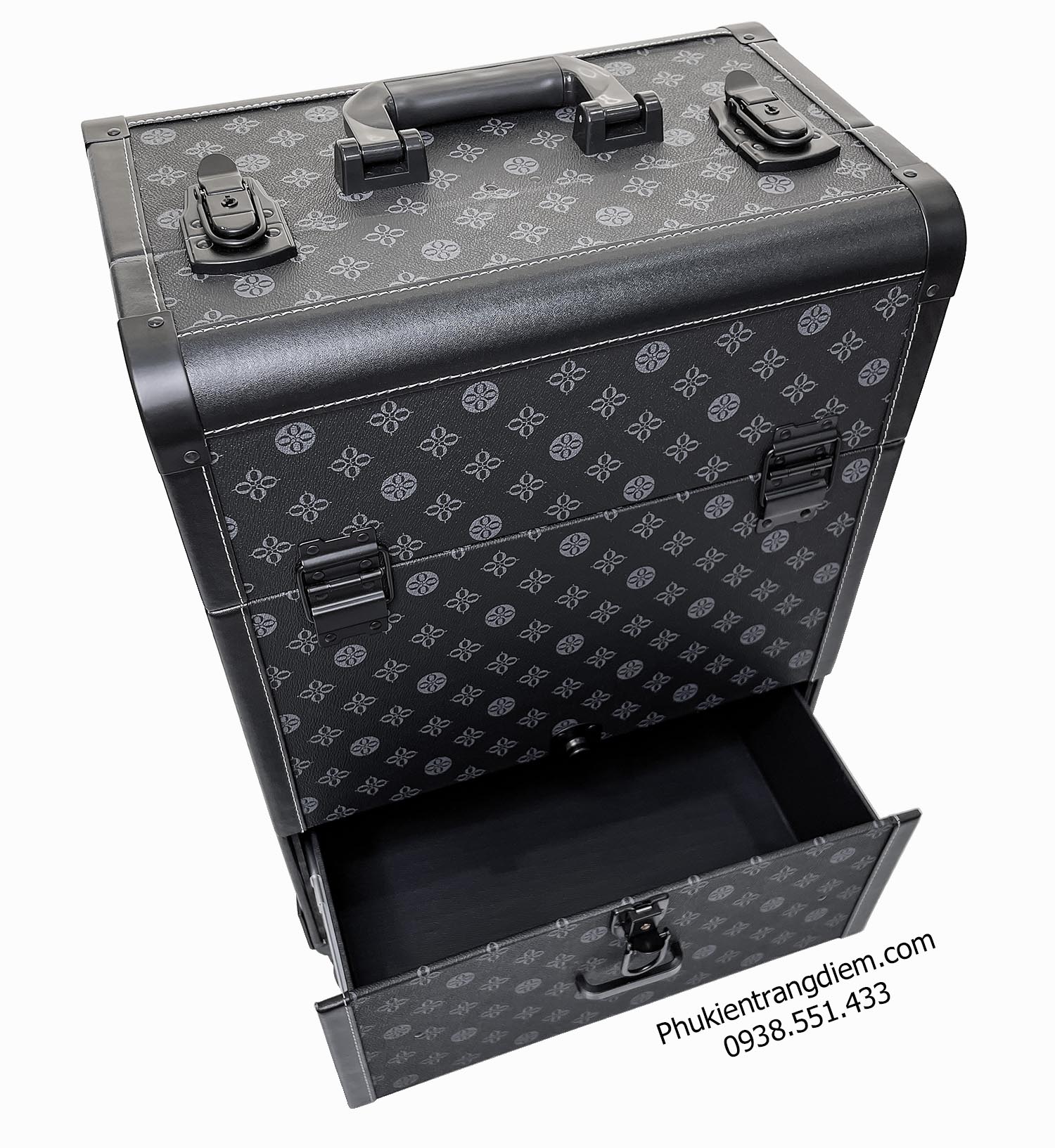 vali cốp kéo đựng đồ trang điểm chuyên nghiệp nhiều ngăn có tay kéo + bánh xe