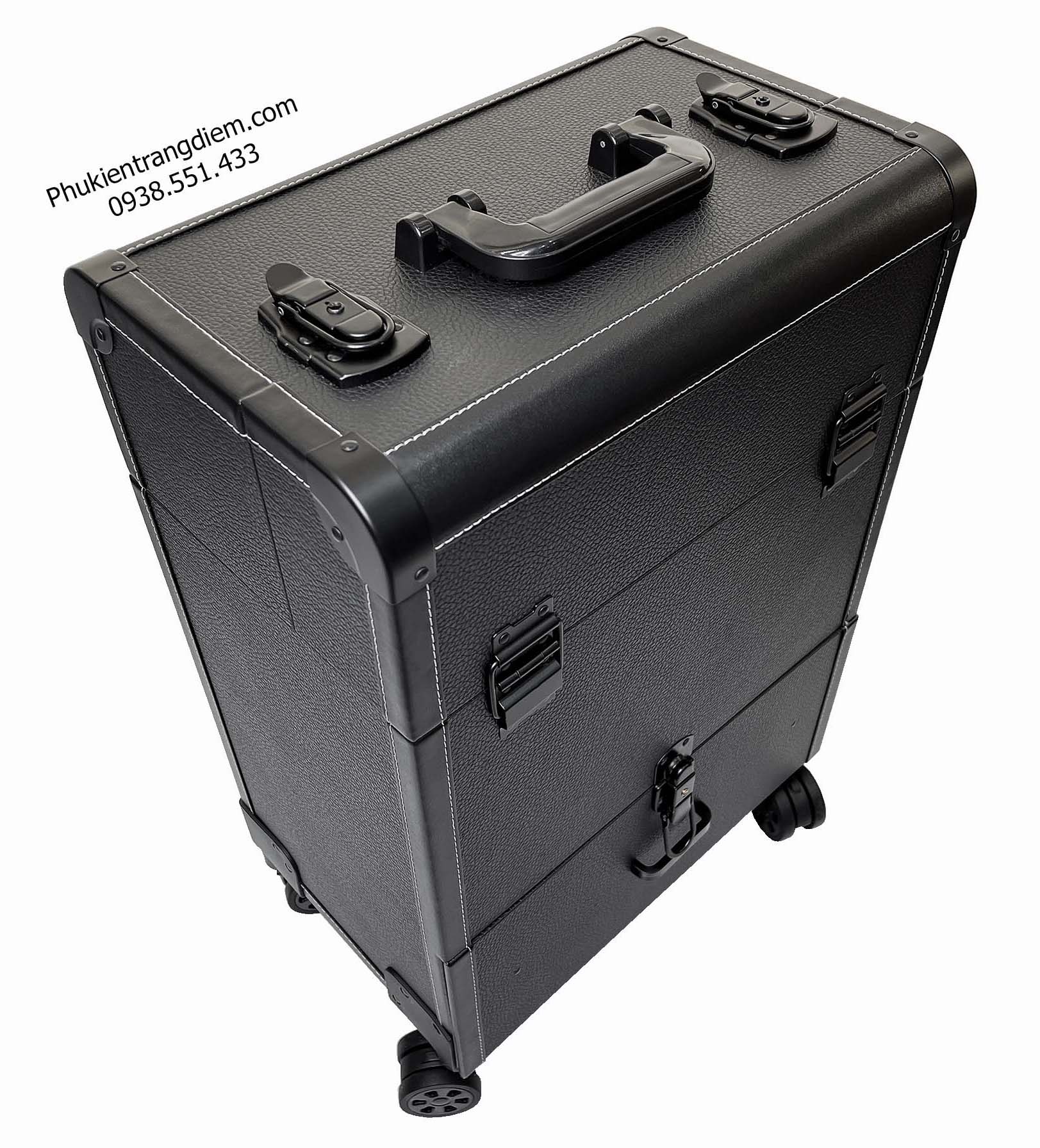 vali cốp kéo đựng đồ trang điểm chuyên nghiệp nhiều ngăn có tay kéo + bánh xe