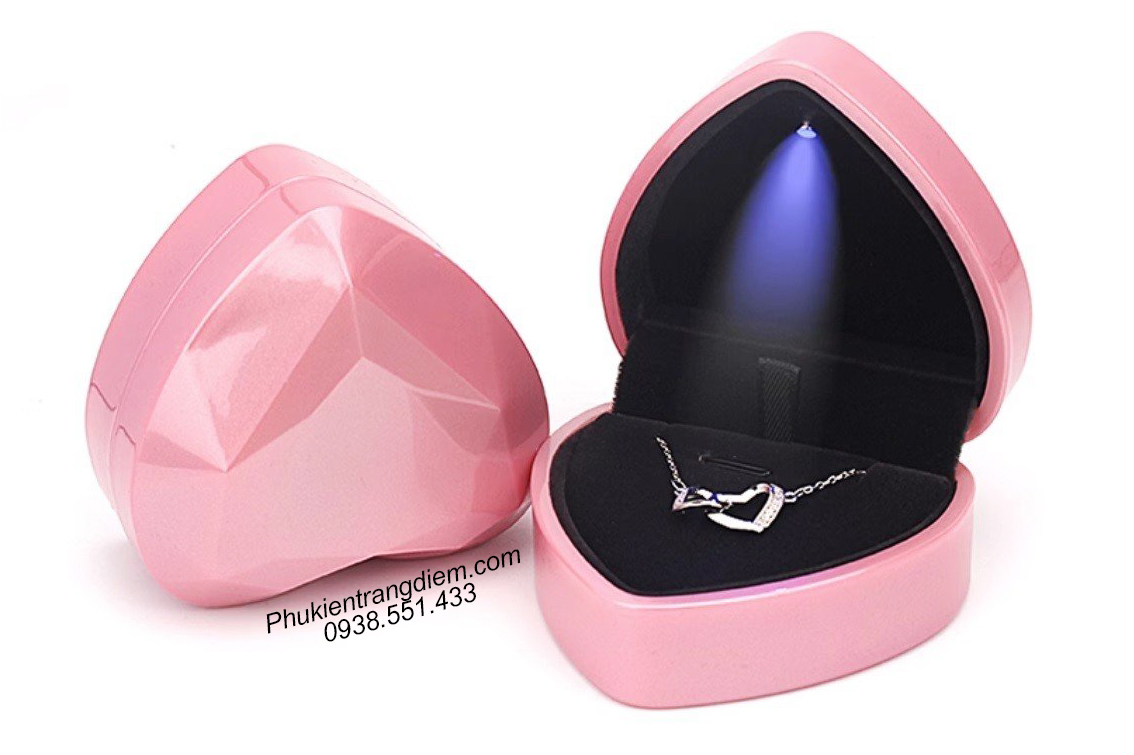 hộp đựng dây chuyền mini hình trái tim có đèn led nhiều màu cao cấp