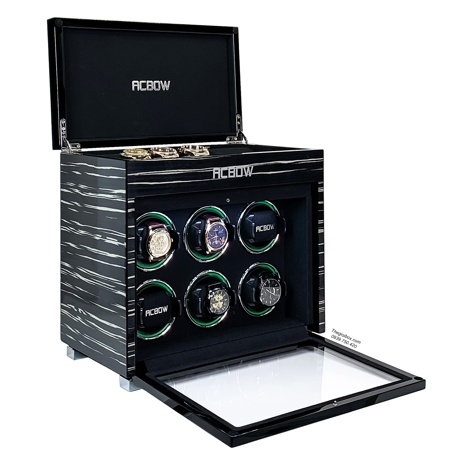 Tủ hộp đựng đồng hồ cơ ACBOW 6 xoay 6 tĩnh kèm remote - màn hình cảm ứng - LED cao cấp