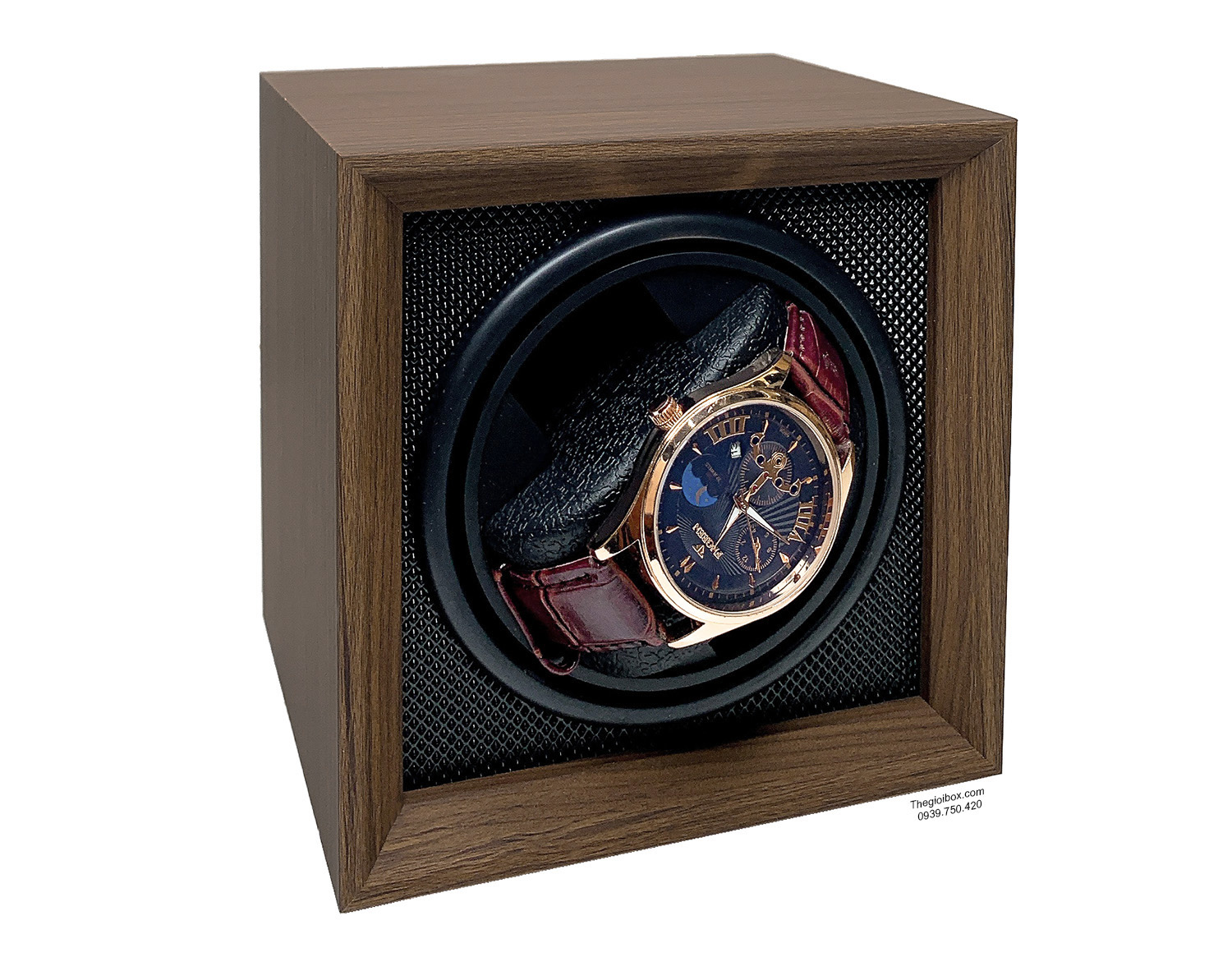 Hộp xoay đồng hồ cơ 1 không nắp vỏ gỗ nội thất nhựa đen giá rẻ