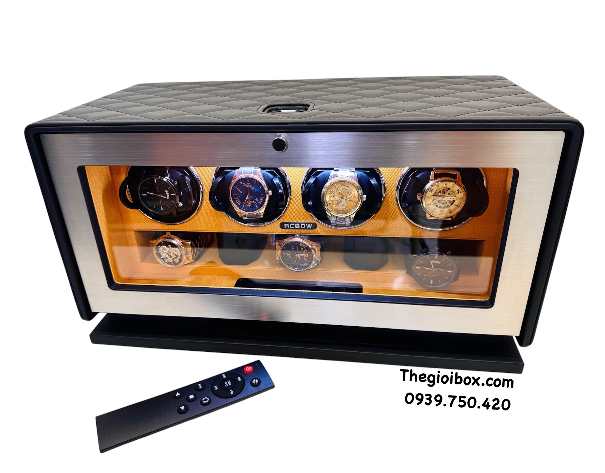 hộp xoay đồng hồ acbow cao cấp 4 xoay + 5 tĩnh kh&oacute;a v&acirc;n tay cao cấp