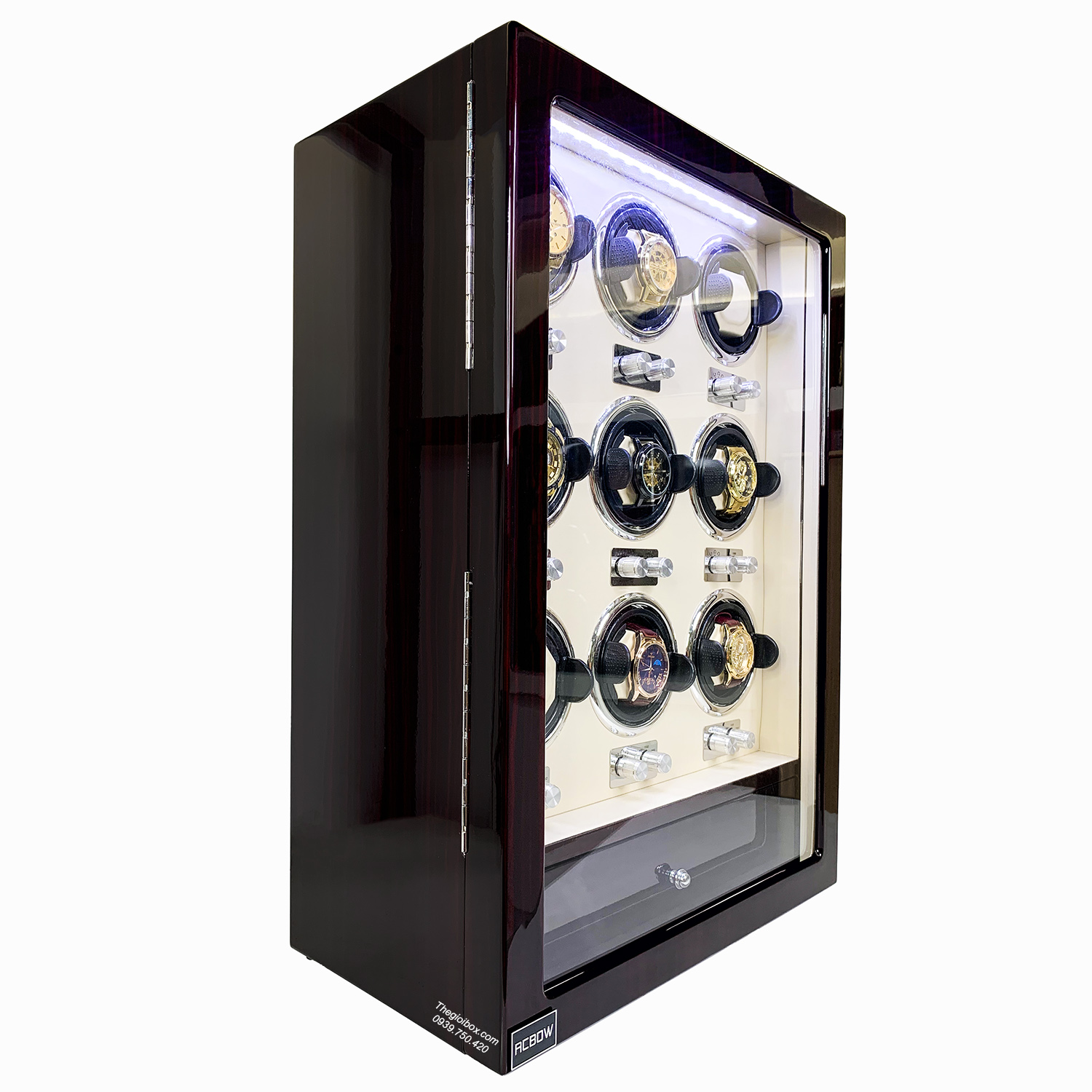 Tủ xoay đồng hồ cơ ACBOW cao cấp - 9 xoay + 6 tĩnh - LED - Ổ khóa - Giá rẻ