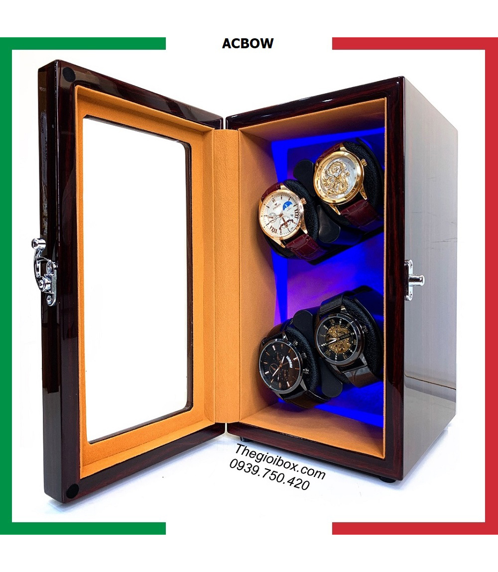 Tủ đồng hồ cơ xoay ACBOW 4 ngăn nội thất nỉ nhung - đèn LED cao cấp