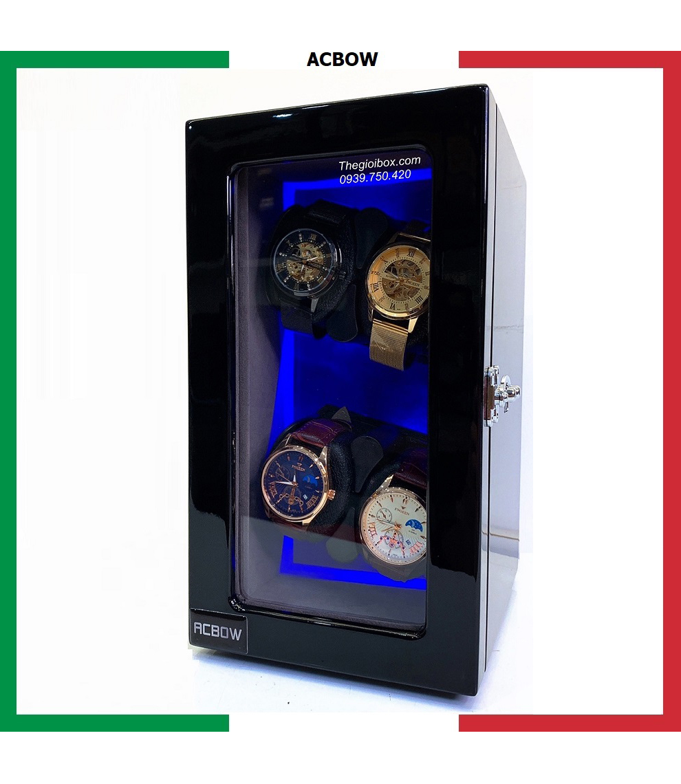 Tủ đồng hồ cơ xoay ACBOW 4 ngăn nội thất nỉ nhung - đèn LED cao cấp