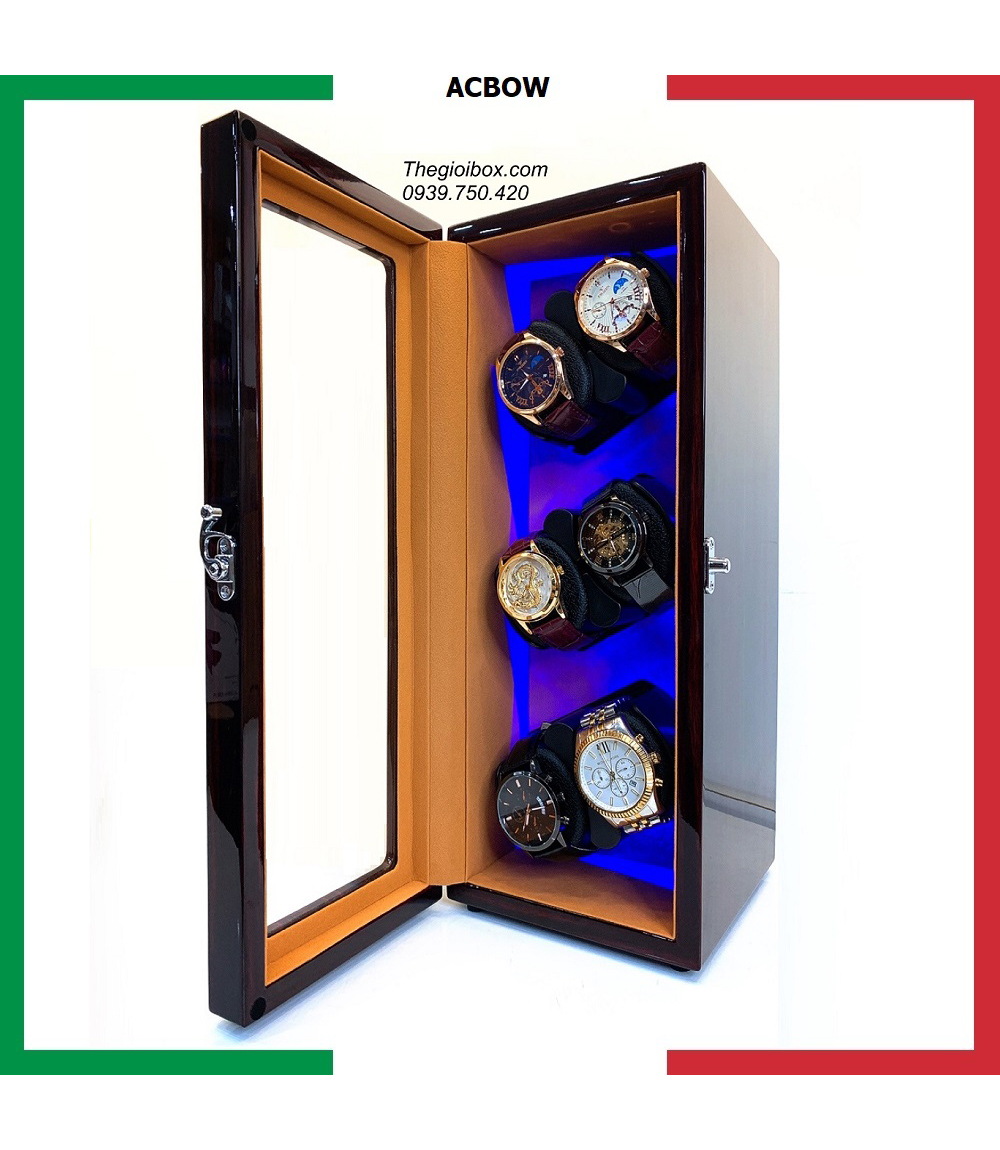 Tủ xoay đồng hồ cơ ACBOW 6 ngăn cao cấp - nội thất LED bọc nỉ nhung - giá rẻ