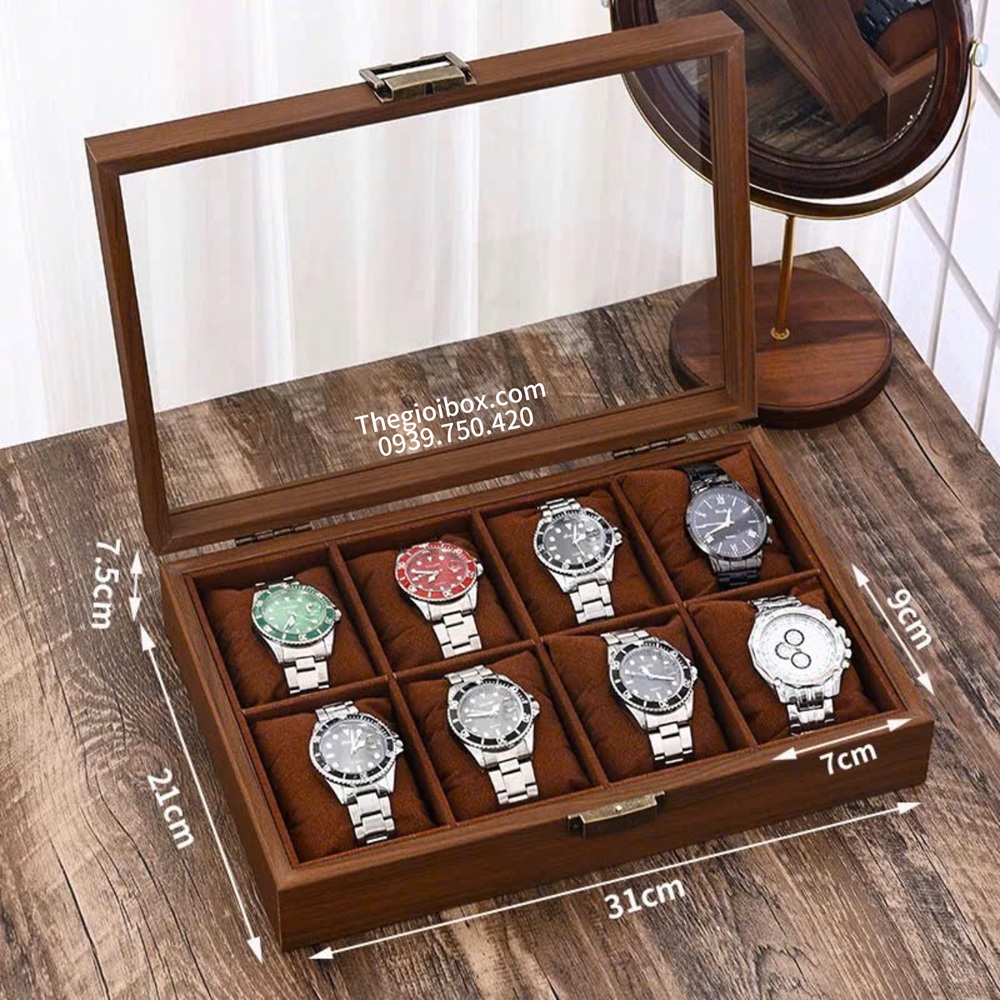 Hộp Bảo Quản Đồng Hồ Đeo Tay L&oacute;t Nhung 8 &Ocirc; Sang Trọng