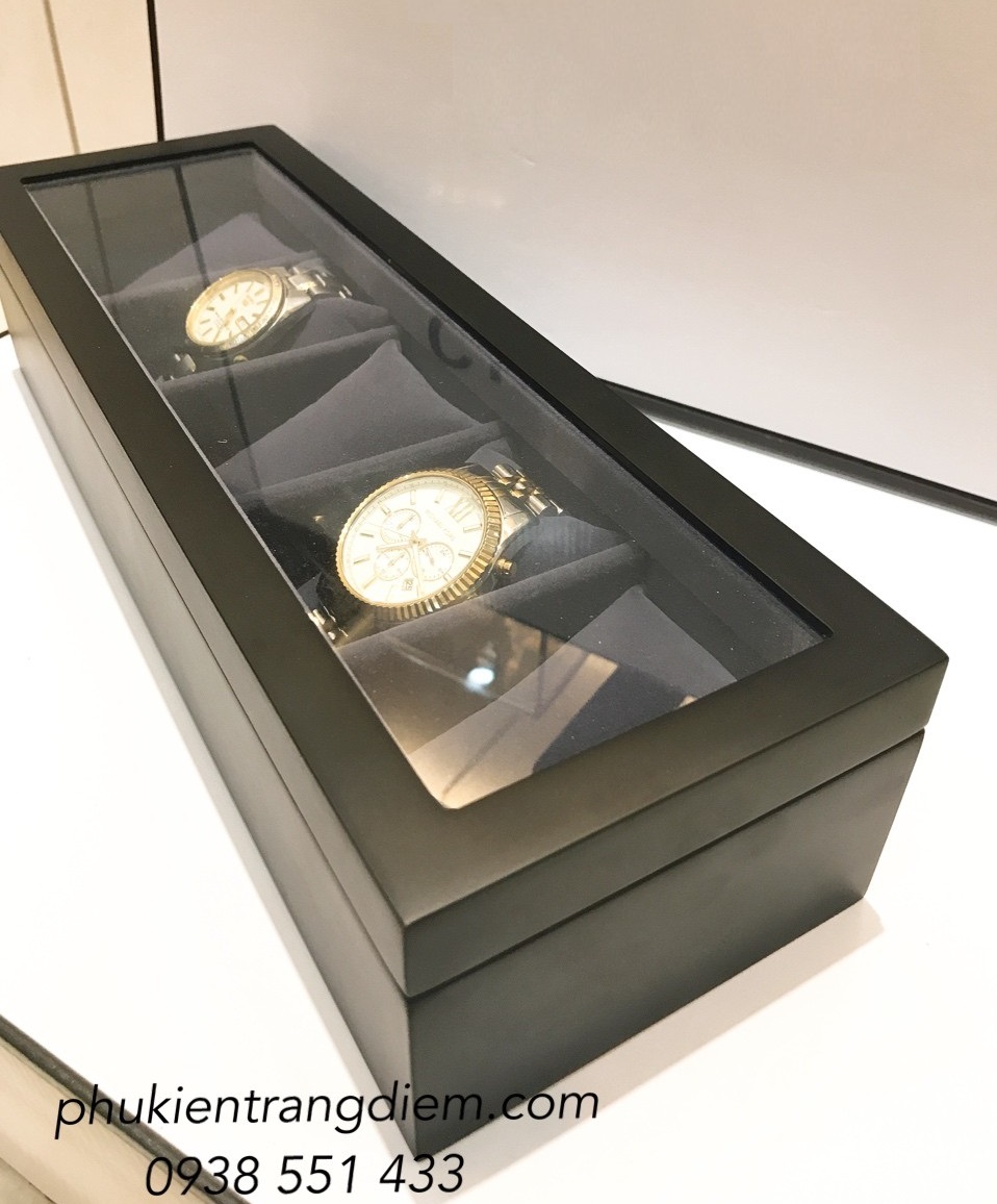 hộp đựng đồng hồ 5 cái bằng gỗ màu đen