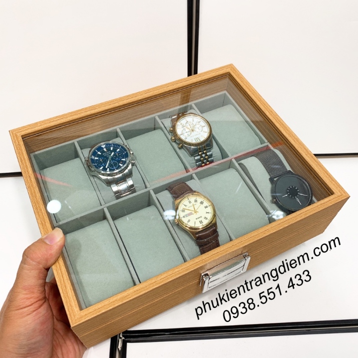 hộp đựng đồng hồ bằng gỗ 10 ngăn giá rẻ
