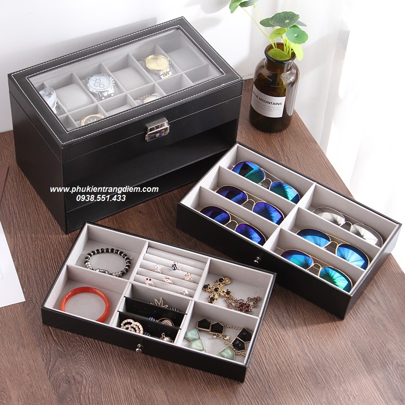 hộp đựng đồng hồ trang sức mắt kính nhiều tầng nhiều ngăn giá rẻ
