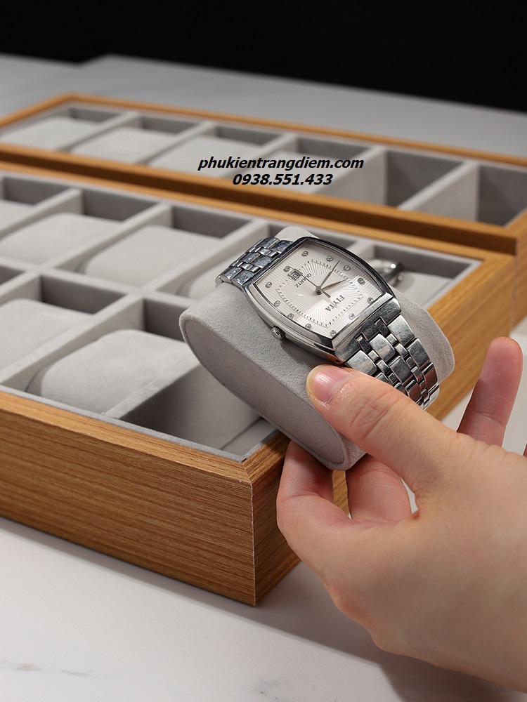 khay gỗ đựng đồng hồ 12 ngăn trưng bày cho shop đồng hồ