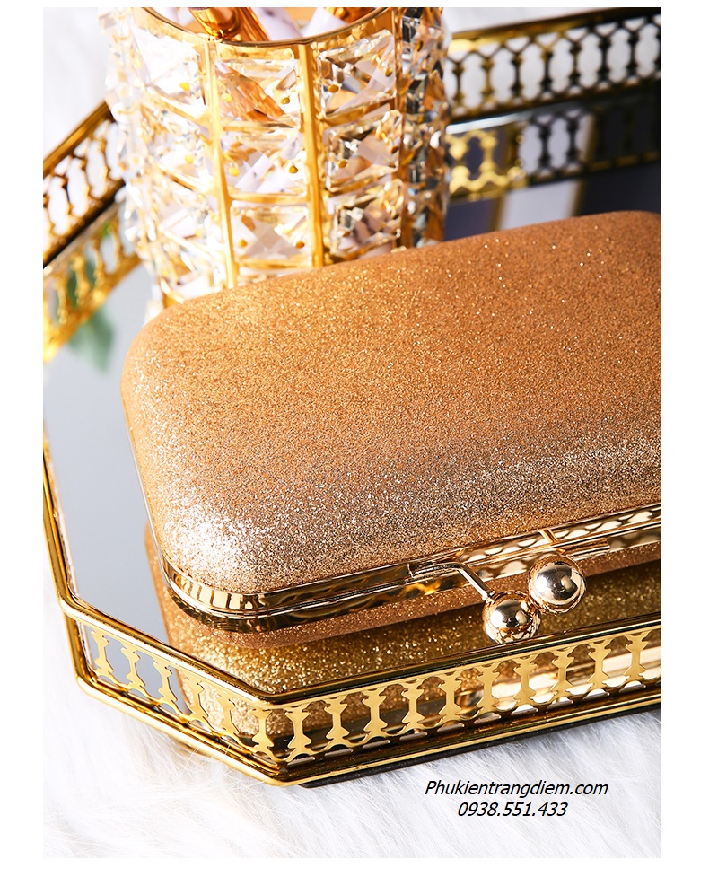 khay đựng mỹ phẩm trang điểm nước hoa đồ trang trí mạ vàng luxury