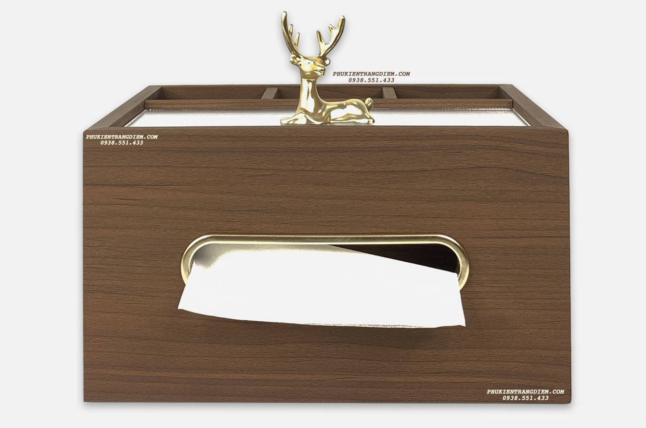 hộp đựng khăn giấy bằng gỗ cao cấp nắp hình hươu có ngăn đựng remote trang trí phòng khách